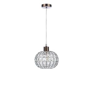 Tonga 1 Light E27 Antique Chrome Adjustable Pendant C/W Antique Chrome Finish Frame Shade With Faceted Crystal Glass Sqaure Shaped Beads