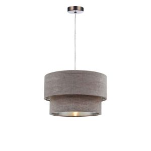 Tonga 1 Light E27 Antique Chrome Adjustable Pendant C/W Mink Velvet Shade With A Silver Metallic Lining