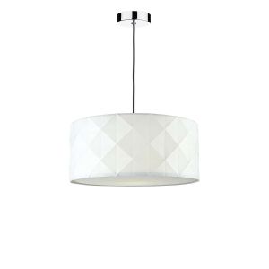 Tonga 1 Light E27 Chrome & Black Adjustable Pendant C/W White Cotton Drum Shade With Diamond Pattern Design & Complete With A Removable Diffuser