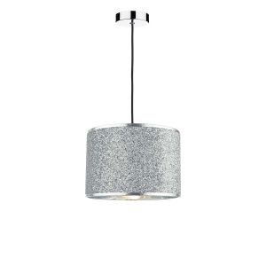 Tonga 1 Light E27 Chrome & Black Adjustable Pendant C/W Silver Flitter Finish Shade Shade With A Silver Inner