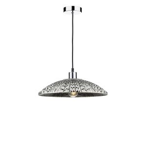 Tonga 1 Light E27 Chrome & Black Adjustable Pendant C/W A Large Faceted Shade In A Acrylic Mirrored Finish