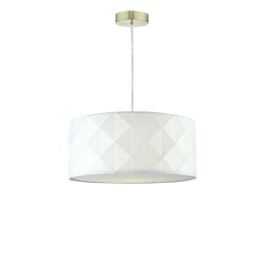 Tonga 1 Light E27 Satin Brass Adjustable Pendant C/W White Cotton Drum Shade With Diamond Pattern Design & Complete With A Removable Diffuser