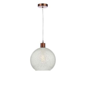 Tonga 1 Light E27 Aged Copper Adjustable Pendant C/W Glass Dome Shade Covered On The Inside With Thousands Of Tiny Crystals
