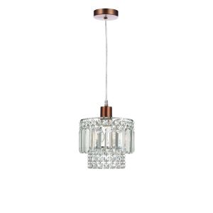 Alto 1 Light E27 Aged Copper Adjustable Pendant C/W Polished Aged Copper Shade With Crystal Glass Droppers