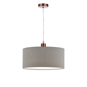 Alto 1 Light E27 Aged Copper Adjustable Pendant C/W White Smooth Faux Silk 60cm Drum Shade With Soft White Acrylic Diffuser