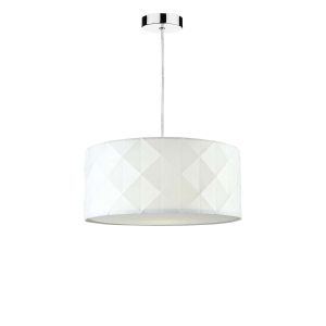 Tonga 1 Light E27 Chrome Adjustable Pendant C/W White Cotton Drum Shade With Diamond Pattern Design & Complete With A Removable Diffuser