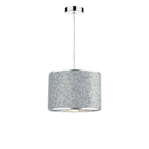 Tonga 1 Light E27 Chrome Adjustable Pendant C/W Silver Flitter Finish Shade Shade With A Silver Inner