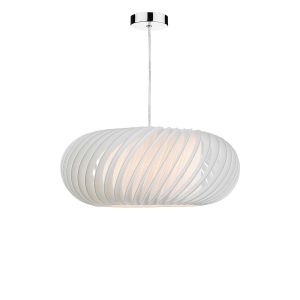 Tonga 1 Light E27 Chrome Adjustable Pendant C/W White 50cm Shade With A Curve & Slanting Design