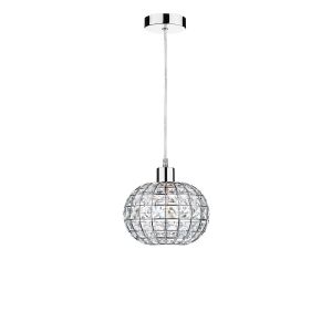 Tonga 1 Light E27 Chrome Adjustable Pendant C/W Chrome Finish Frame Shade With Faceted Crystal Glass Sqaure Shaped Beads