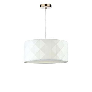 Tonga 1 Light E27 Antique Brass Adjustable Pendant C/W White Cotton Drum Shade With Diamond Pattern Design & Complete With A Removable Diffuser