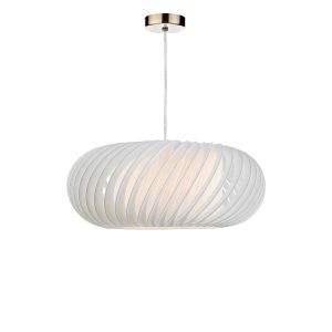 Tonga 1 Light E27 Antique Brass Adjustable Pendant C/W White 50cm Shade With A Curve & Slanting Design