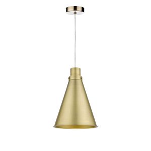 Alto 1 Light E27 Antique Brass Adjustable Pendant C/W Aged Brass Metal Cone Shaped Shade