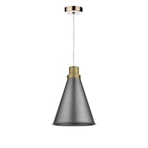 Tonga 1 Light E27 Antique Brass Adjustable Pendant C/W Aged Brass With Antique Antique Brass Metal Cone Shaped Shade