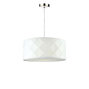 Tonga 1 Light E27 Satin Chrome Adjustable Pendant C/W White Cotton Drum Shade With Diamond Pattern Design & Complete With A Removable Diffuser