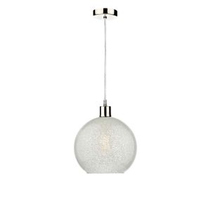 Tonga 1 Light E27 Satin Chrome Adjustable Pendant C/W Glass Dome Shade Covered On The Inside With Thousands Of Tiny Crystals