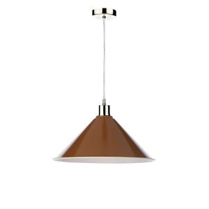 Tonga 1 Light E27 Satin Chrome Adjustable Pendant C/W Red/Umber Metal Shade With White Inner