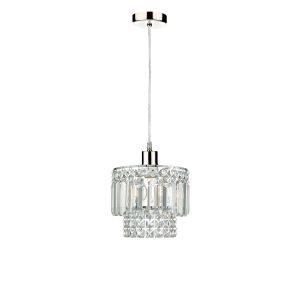 Tonga 1 Light E27 Satin Chrome Adjustable Pendant C/W Polished Satin Chrome Shade With Crystal Glass Droppers