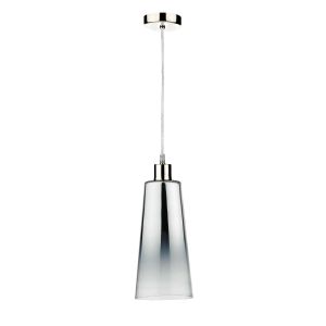 Tonga 1 Light E27 Satin Chrome Adjustable Pendant C/W Smoked Mirror Cone Shaped Glass Shade