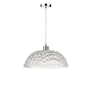 Tonga 1 Light E27 Satin Chrome Adjustable Pendant C/W 41cm Acrylic Shade With A Crystal Like Appearance