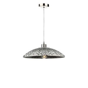 Tonga 1 Light E27 Satin Chrome Adjustable Pendant C/W A Large Faceted Shade In A Acrylic Mirrored Finish