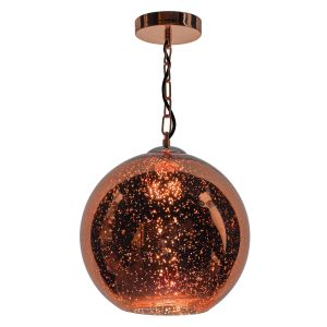 Speckle 1 Light E27 Copper Adjustable Round Pendant With Speckled Copper Glass Shade