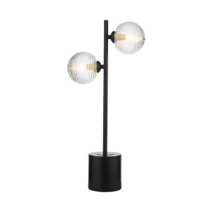 Spiral 2 Light G9 Matt Black Table Lamp C/W Inline Switch C/W Clear Closed Ribbed Glass Shades