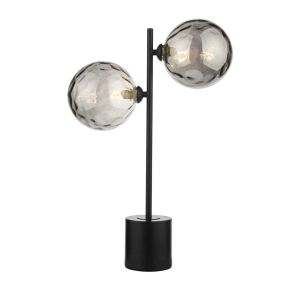 Spiral 2 Light G9 Matt Black Table Lamp C/W Inline Switch C/W Smoked Dimpled Glass Shades
