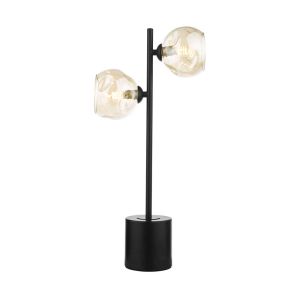 Spiral 2 Light G9 Matt Black Table Lamp C/W Inline Switch C/W Champagne Organic Glass Shades