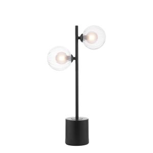 Spiral 2 Light G9 Matt Black Table Lamp C/W Inline Switch C/W 12cm Opal & Clear Ribbed Glass Shades