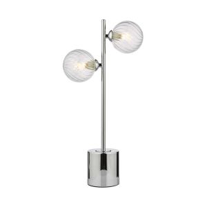Spiral 2 Light G9 Polished Chrome Table Lamp C/W Inline Switch C/W Clear Twisted Style Closed Glass Shades