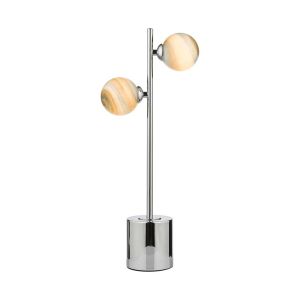 Spiral 2 Light G9 Polished Chrome Table Lamp C/W Inline Switch C/W Planet Style Glass Shades