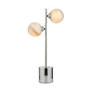 Spiral 2 Light G9 Polished Chrome Table Lamp C/W Inline Switch C/W Large Planet Style Glass Shades