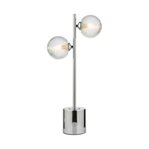 Spiral 2 Light G9 Polished Chrome Table Lamp C/W Inline Switch C/W Clear Closed Ribbed Glass Shades