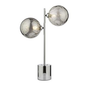 Spiral 2 Light G9 Polished Chrome Table Lamp C/W Inline Switch C/W Smoked Dimpled Glass Shades