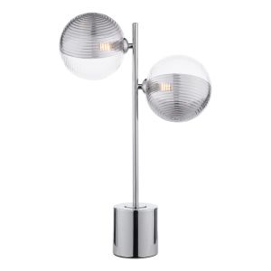Spiral 2 Light G9 Polished Chrome Table Lamp C/W Inline Switch C/W 15cm Smoked & Clear Ribbed Glass Shades