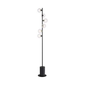 Spiral 6 Light G9 Matt Black Floor Lamp C/W Inline Foot Switch C/W Clear Twisted Style Closed Glass Shades