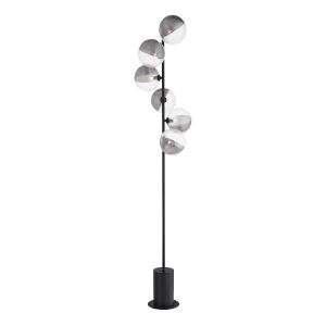 Spiral 6 Light G9 Matt Black Floor Lamp C/W Inline Foot Switch C/W 15cm Smoked & Clear Ribbed Glass Shades