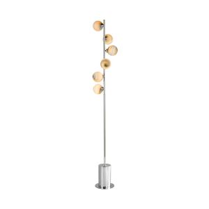 Spiral 6 Light G9 Polished Chrome Floor Lamp With Inline Foot Switch C/W Large Planet Style Glass Shades