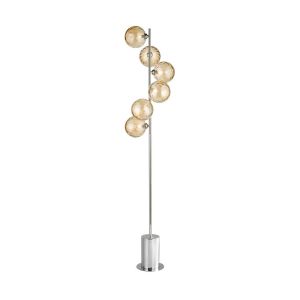 Spiral 6 Light G9 Polished Chrome Floor Lamp With Inline Foot Switch C/W Champagne Dimpled Glass Shades