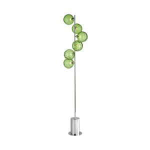 Spiral 6 Light G9 Polished Chrome Floor Lamp With Inline Foot Switch C/W Green Dimpled Glass Shades