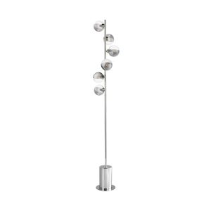 Spiral 6 Light G9 Polished Chrome Floor Lamp With Inline Foot Switch C/W 10cm Smoked & Clear Ribbed Glass Shades