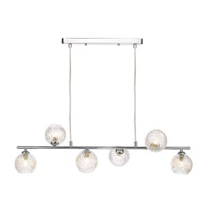 Spiral 6 Light G9 Polished Chrome Adjustable Linear Bar Pendant C/W Clear Glass Shades & Inner Wire Detail