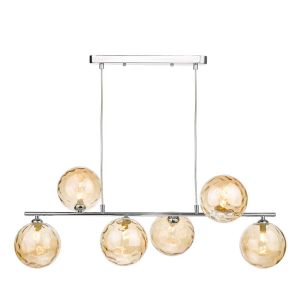 Spiral 6 Light G9 Polished Chrome Adjustable Linear Bar Pendant C/W Champagne Dimpled Glass Shades