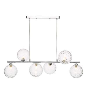 Spiral 6 Light G9 Polished Chrome Adjustable Linear Bar Pendant C/W Clear Dimpled Glass Shades