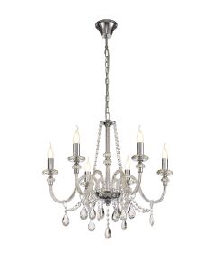 Strake Chandelier Pendant, 6 Light E14, Polished Chrome/Clear Glass/Crystal, (ITEM REQUIRES CONSTRUCTION/CONNECTION)