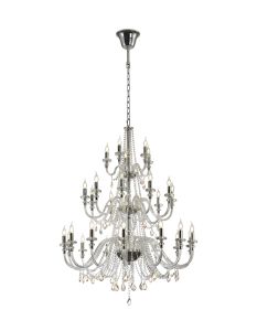 Strake 3 Tier Chandelier, 29 Light E14, Polished Chrome/Clear Glass/Crystal, (ITEM REQUIRES CONSTRUCTION/CONNECTION), Item Weight: 23.8kg