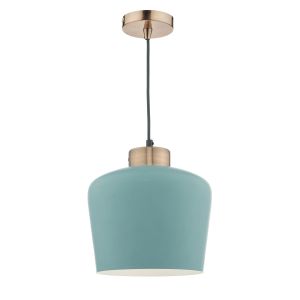 Sullivan 1 Light E27 Antique Copper Adjustable Pendant With A Lovely Soft Blue Green Shade