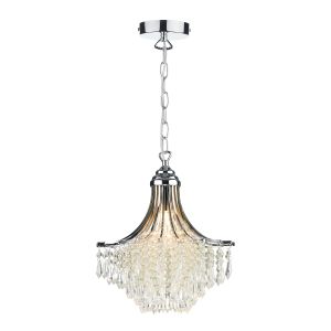 Suri 1 Light E27 Polished Chrome Adjustable Pendant With Faceted Glass Beads And Drops