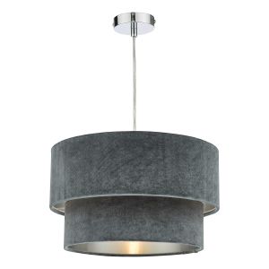 Suvan E27 Non Electric Cool Grey Velvet Shade With A Silver Metallic Lining (Shade Only)