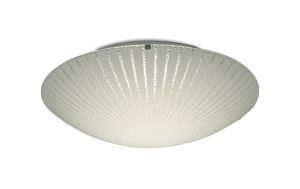 Tassa 18W LED Medium Flush Ceiling Light, 400mm Round, 4000K 1500lm CRI80, Sunray Pattern Glass With Polished Chrome Detail